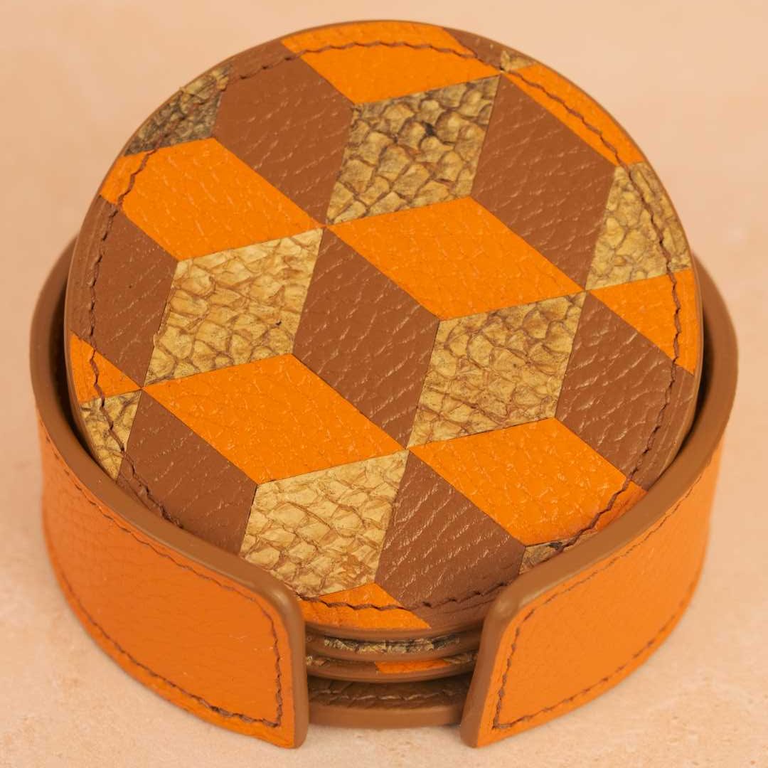 Dessous de verre en cuir de poisson et cuir recyclé